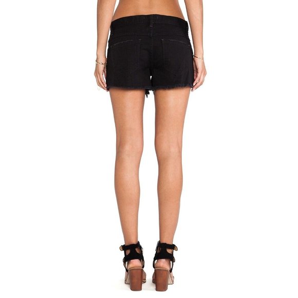 Free People Denim Shorts Sharkbite Black Button Fly Fray Hem Distress - Picture 2 of 10